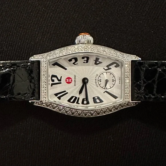 Michele Diamond watch with alligator band NEW MICHELE MINI DECO 2 TONE,24 DIAMONDS,TAUPE ALLIGATOR  main image 2